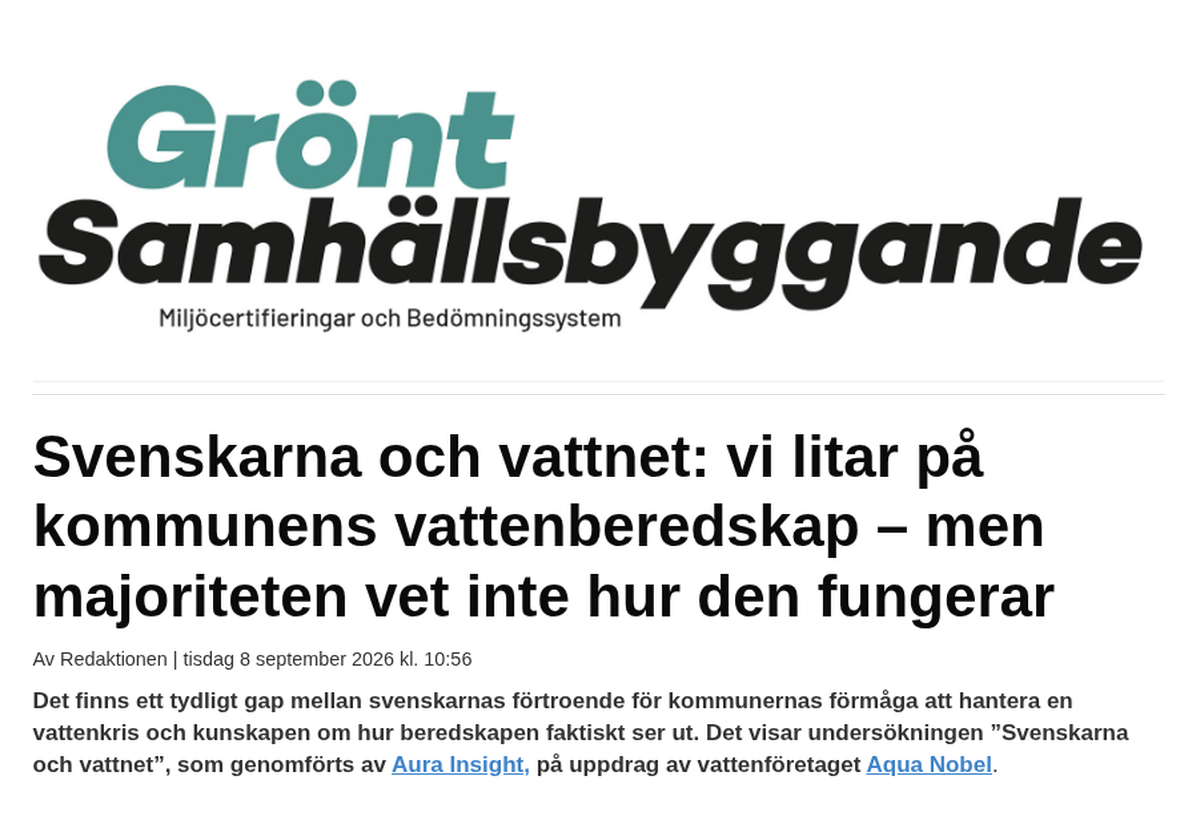 Faksimil av Grönt Samhällsbyggandes artikel om undersökningen Svenskarna och vattnet